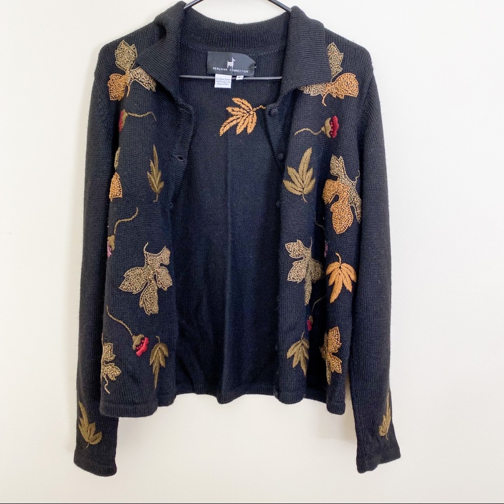 Peruvian Connection Embroidered Leaf Cardigan